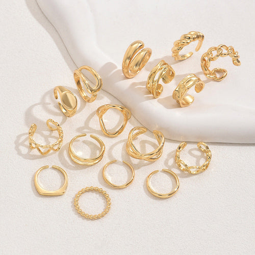 16pc Adjustable Geometric Ring Set