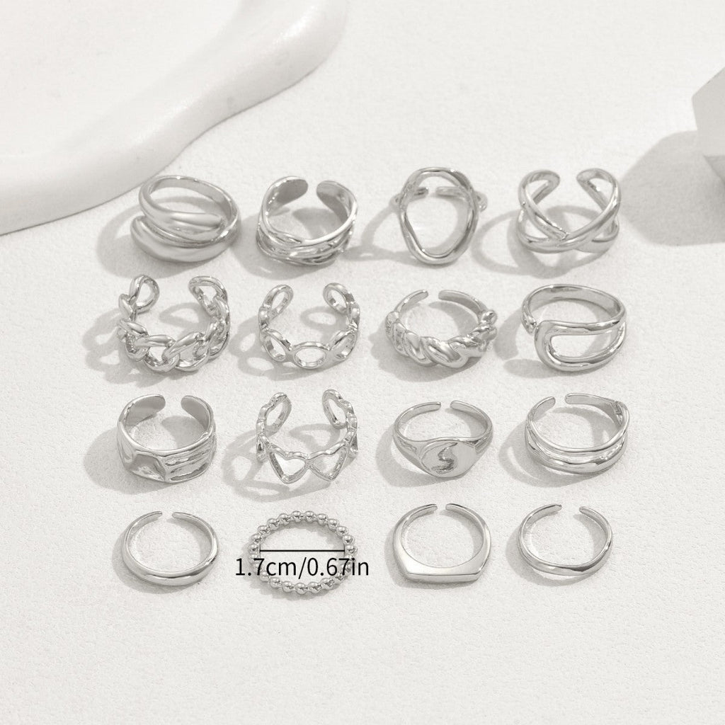 16pc Adjustable Geometric Ring Set