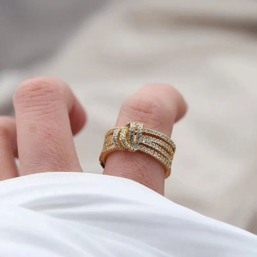 14k Dainty Layered Diamond Knot Ring