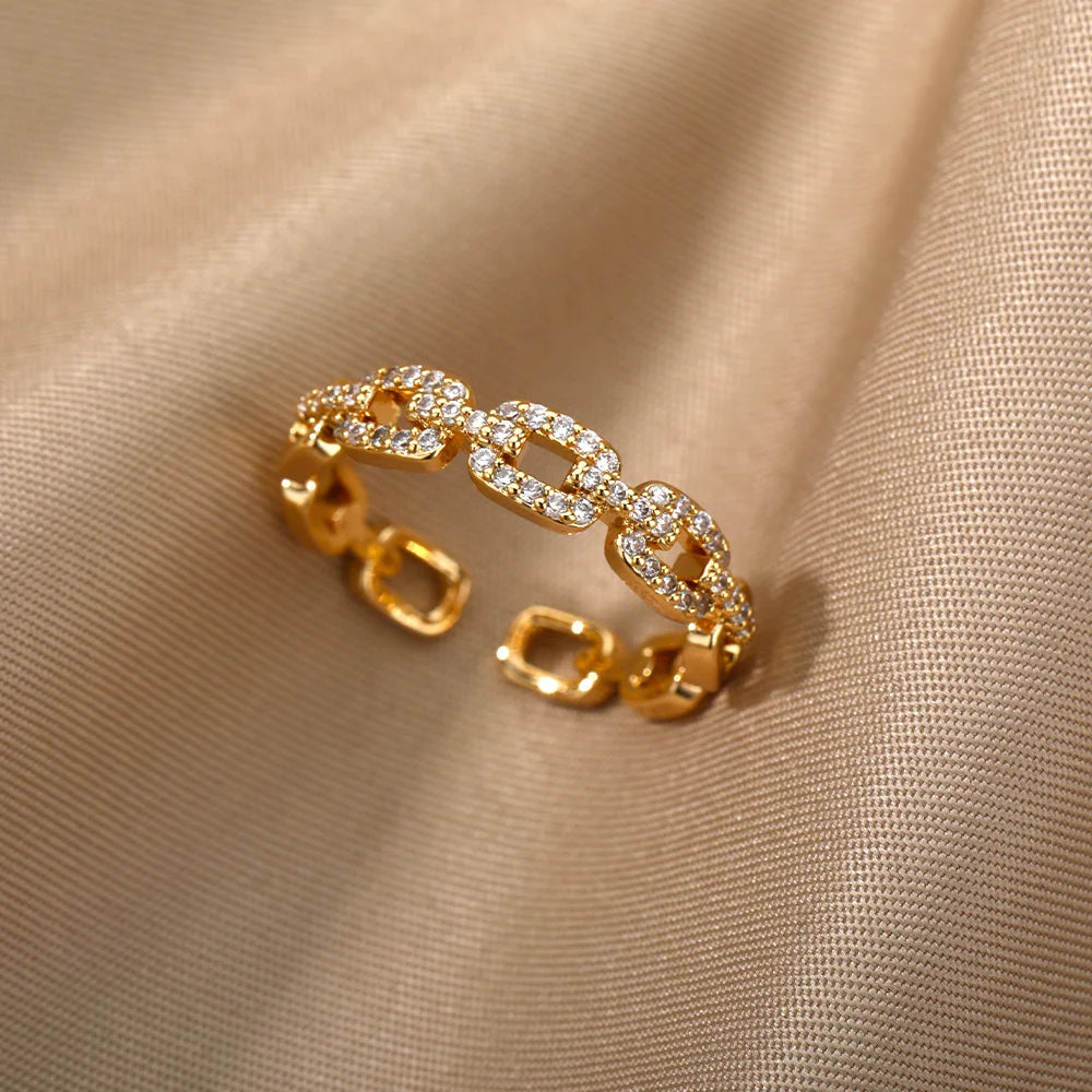 Adjustable Diamond Chain Link Ring