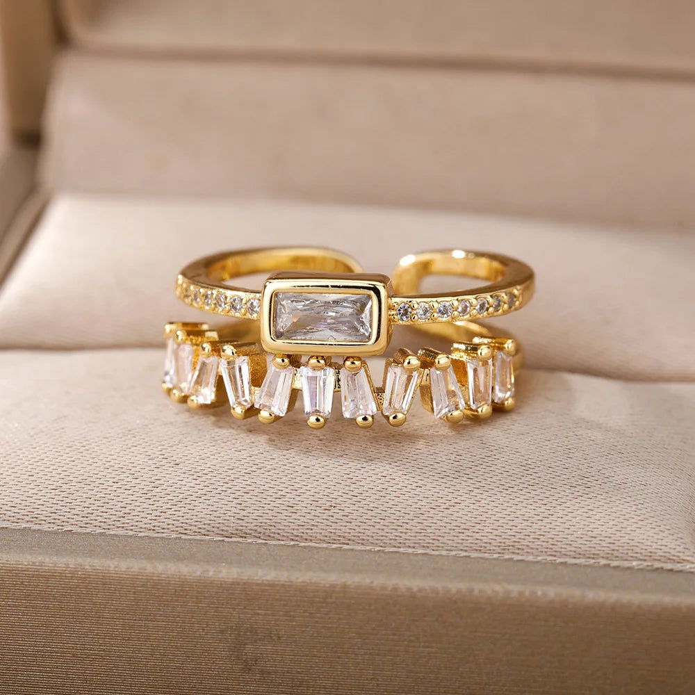 Double Layered Staggering Baguette Diamond Ring