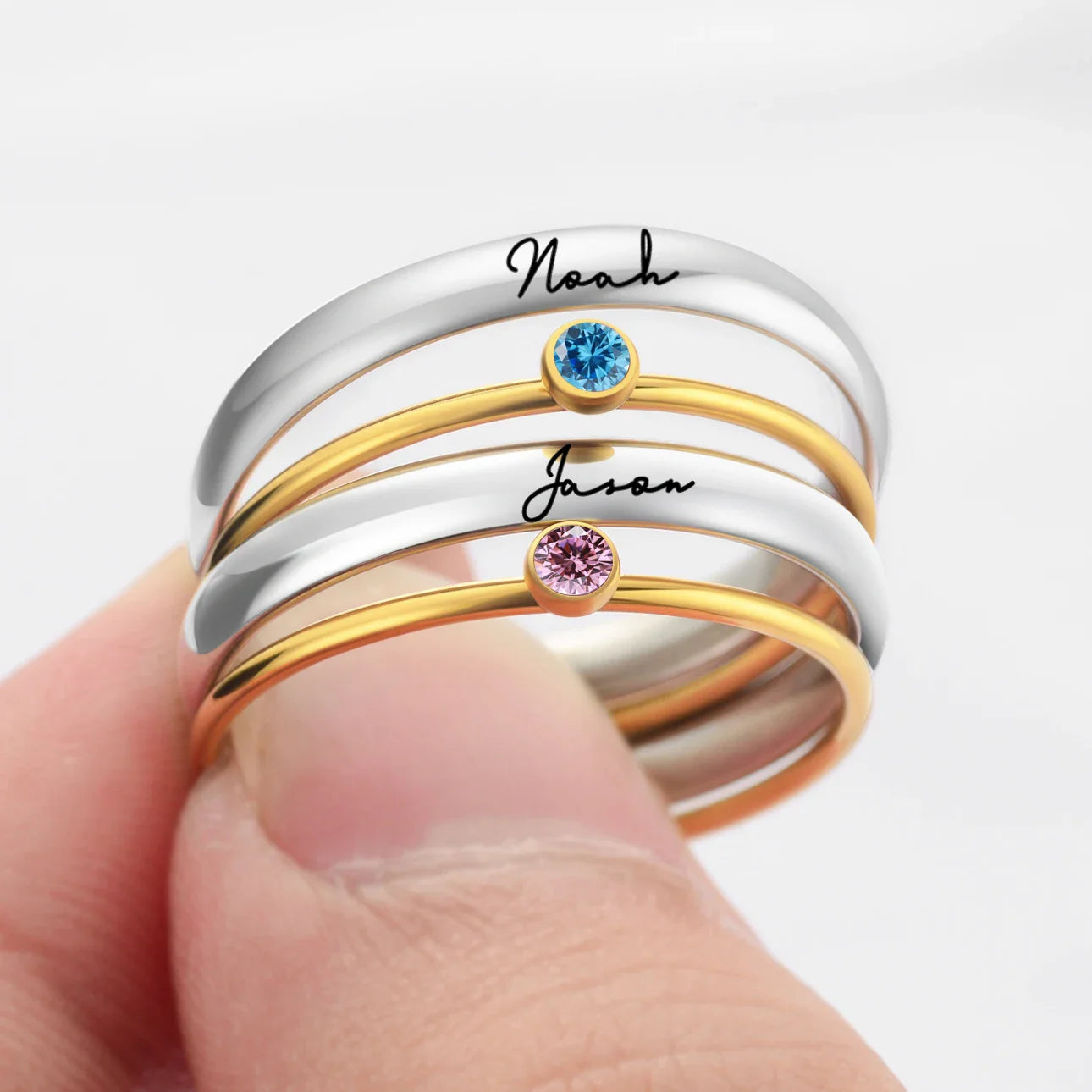 Personalized Name & Birthstone Stack Rings