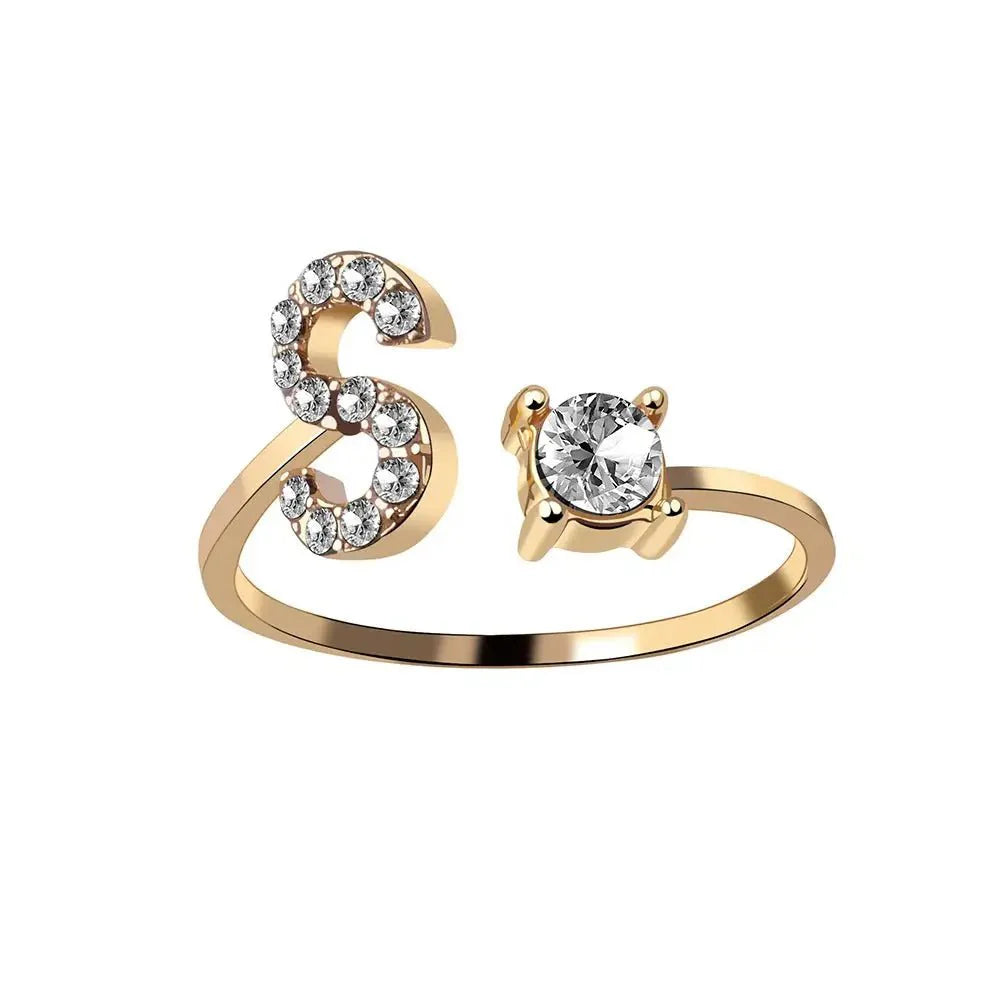 Adjustable Dainty Diamond Letter Initial Ring