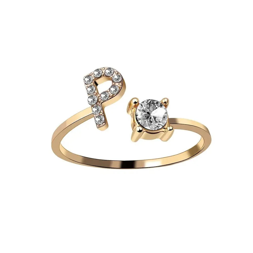 Adjustable Dainty Diamond Letter Initial Ring
