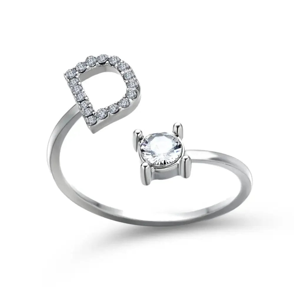 Adjustable Dainty Diamond Letter Initial Ring