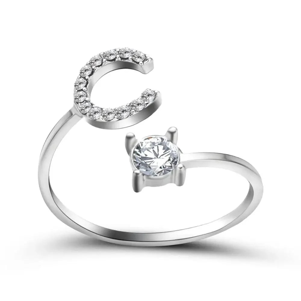 Adjustable Dainty Diamond Letter Initial Ring