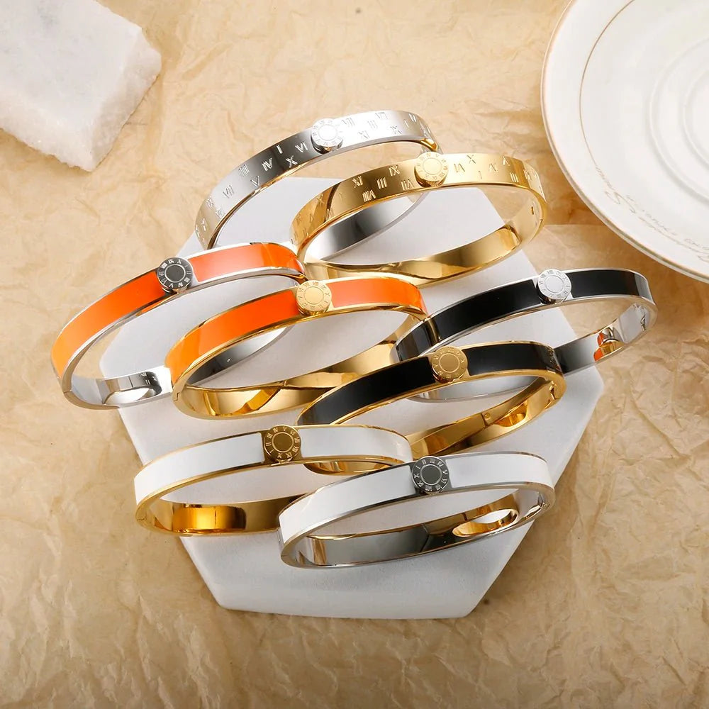 Classy Roman Numeral Bangle Bracelet and Rings