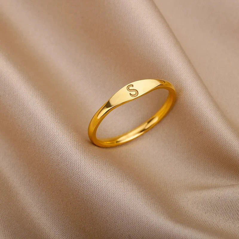 Dainty Thin Letter Initial Ring