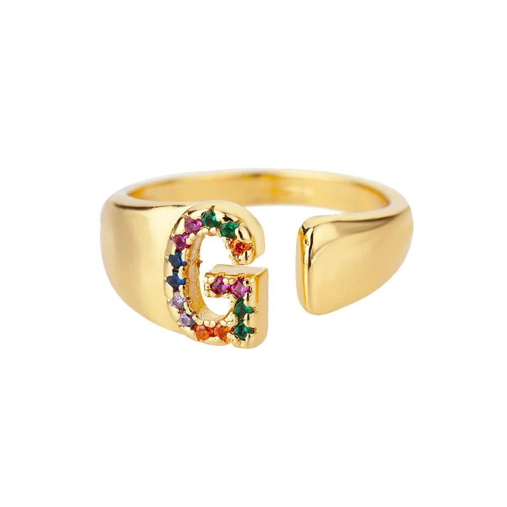 Dazzling Rainbow Custom Letter Initial Rings