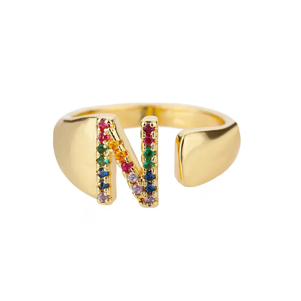 Dazzling Rainbow Custom Letter Initial Rings
