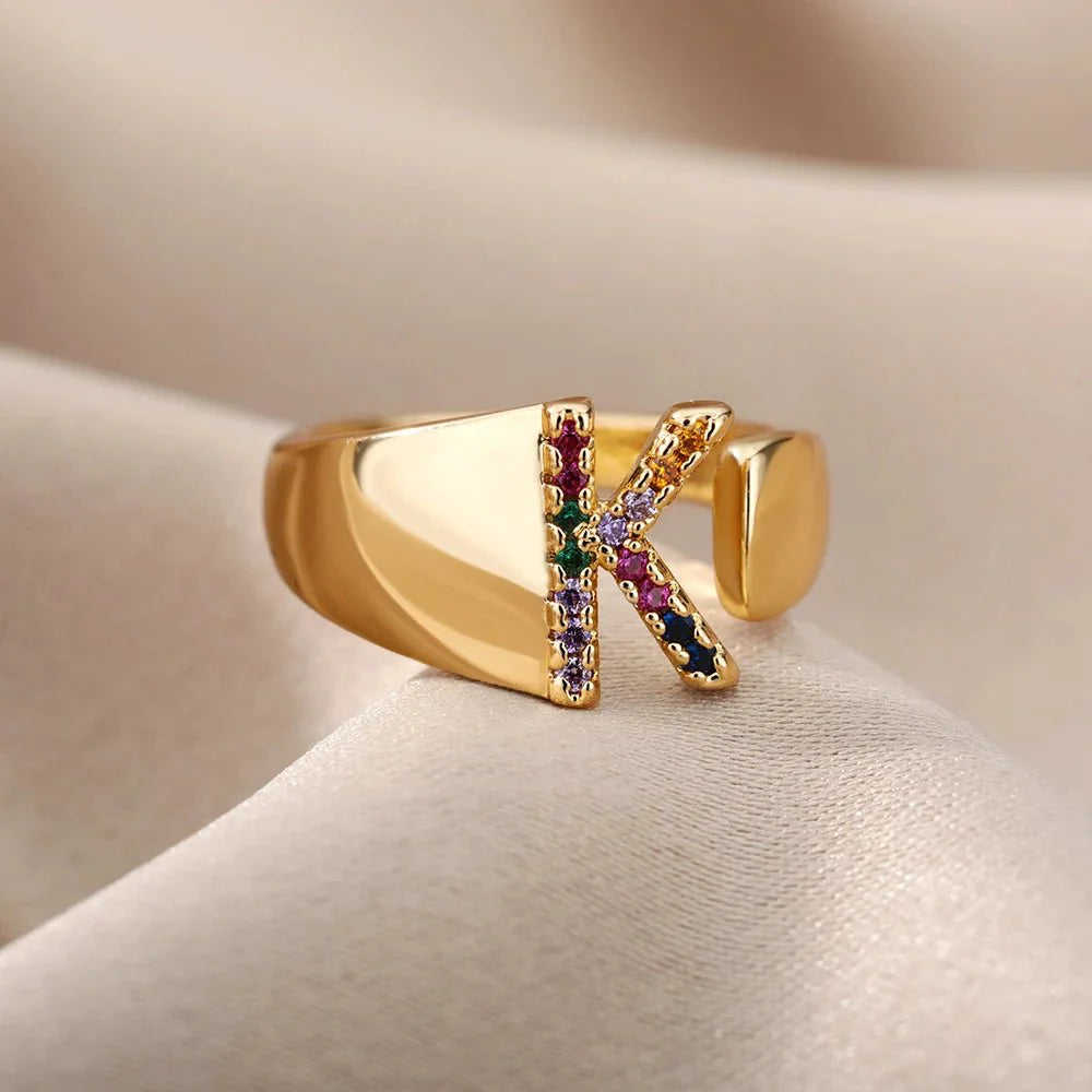 Dazzling Rainbow Custom Letter Initial Rings