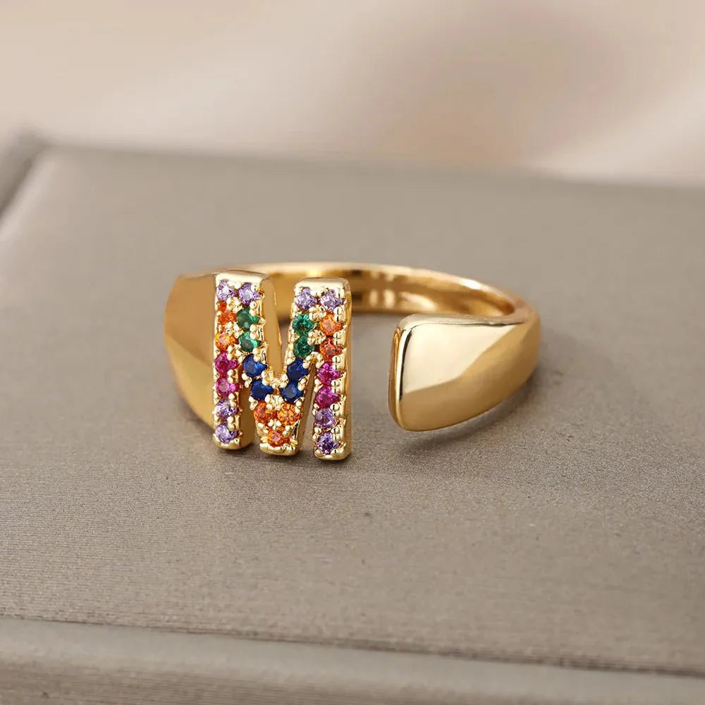Dazzling Rainbow Custom Letter Initial Rings