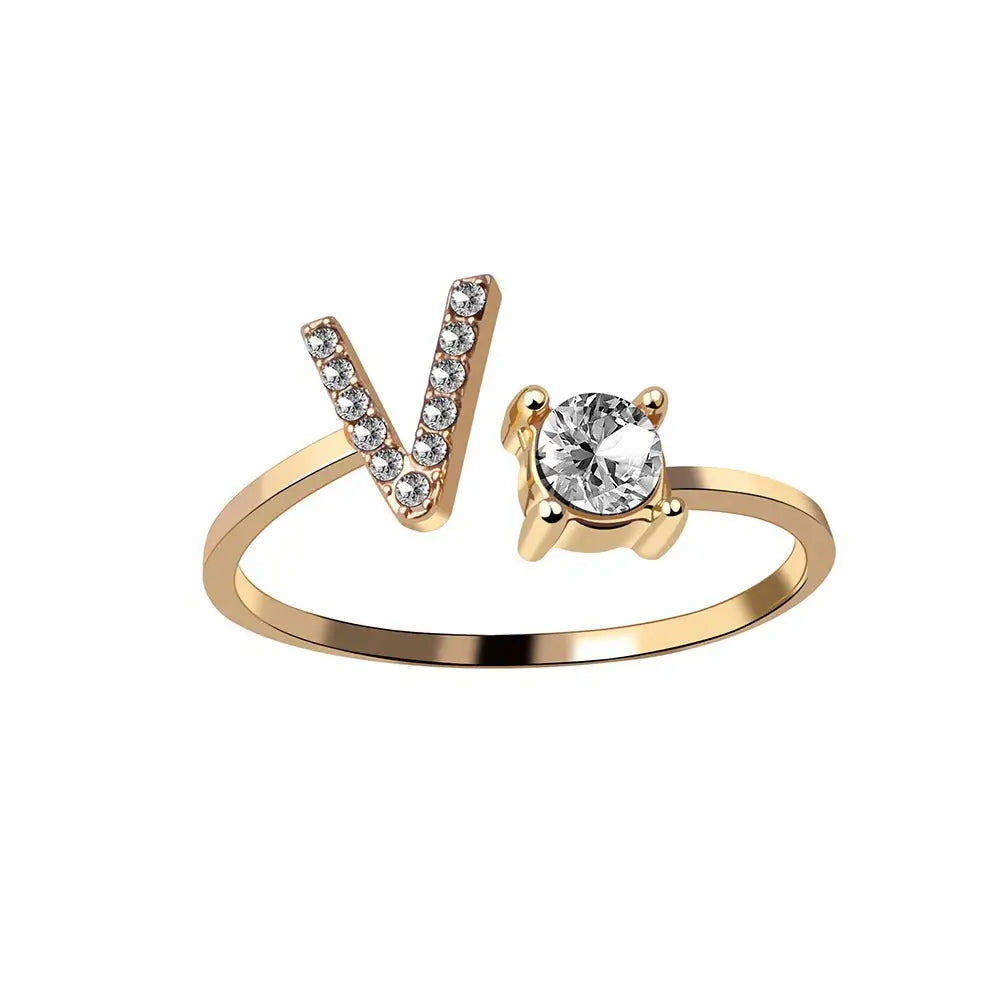 Adjustable Dainty Diamond Letter Initial Ring