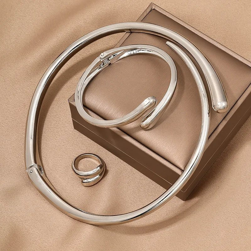 Modern Wrap Choker Necklace, Bracelet, Ring Set