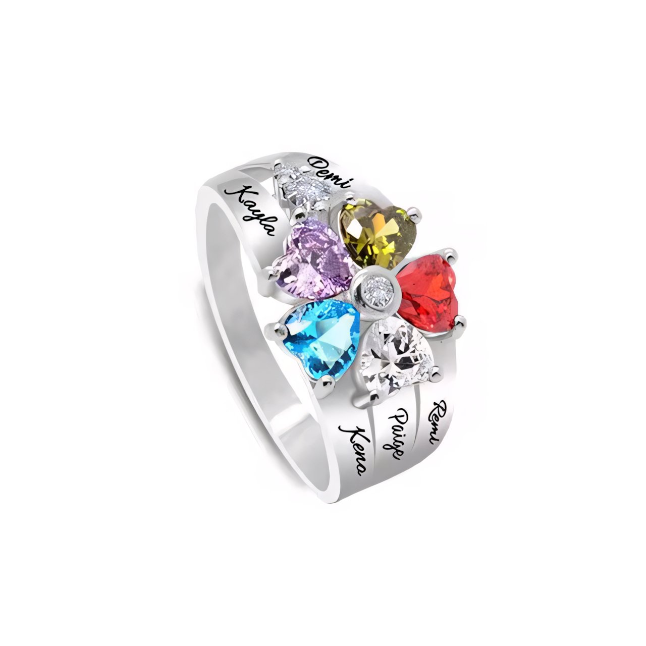 Personalized Diamond Heart Name & Birthstone Ring