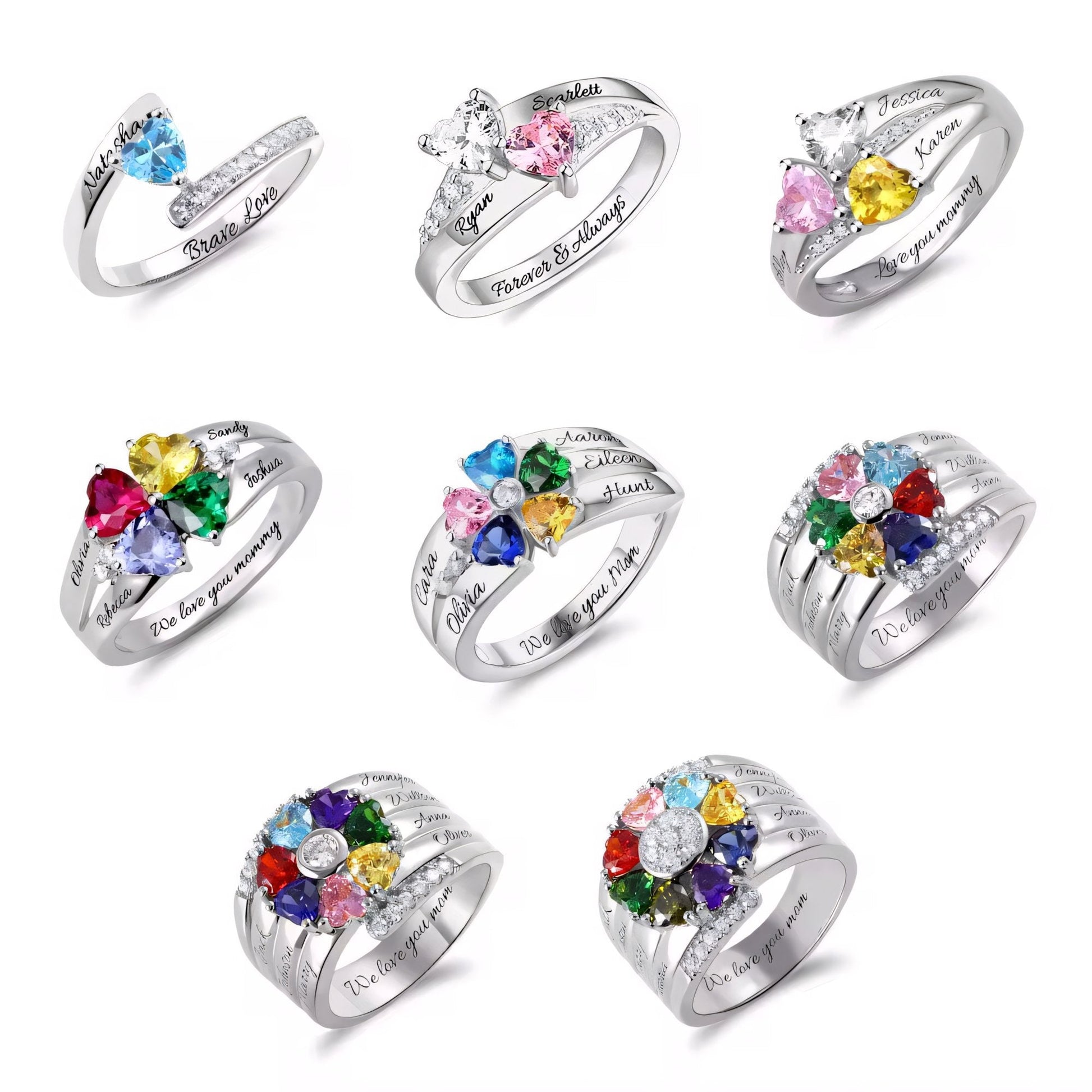 Personalized Diamond Heart Name & Birthstone Ring