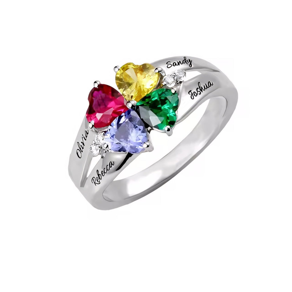Personalized Diamond Heart Name & Birthstone Ring