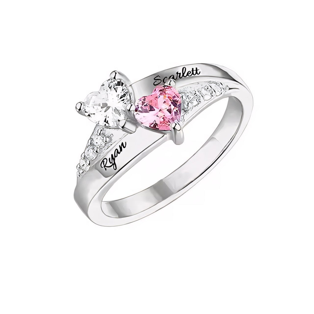 Personalized Diamond Heart Name & Birthstone Ring