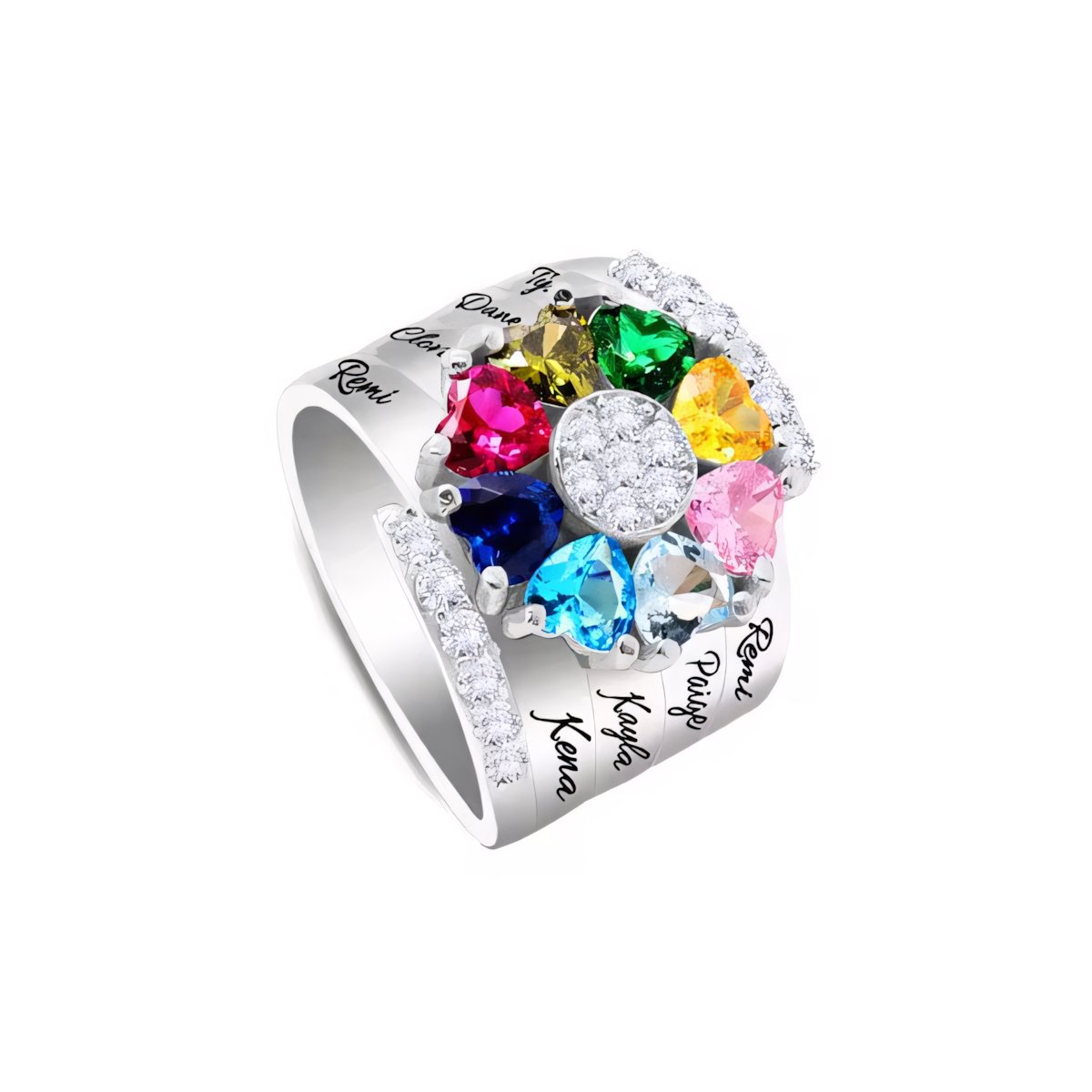 Personalized Diamond Heart Name & Birthstone Ring