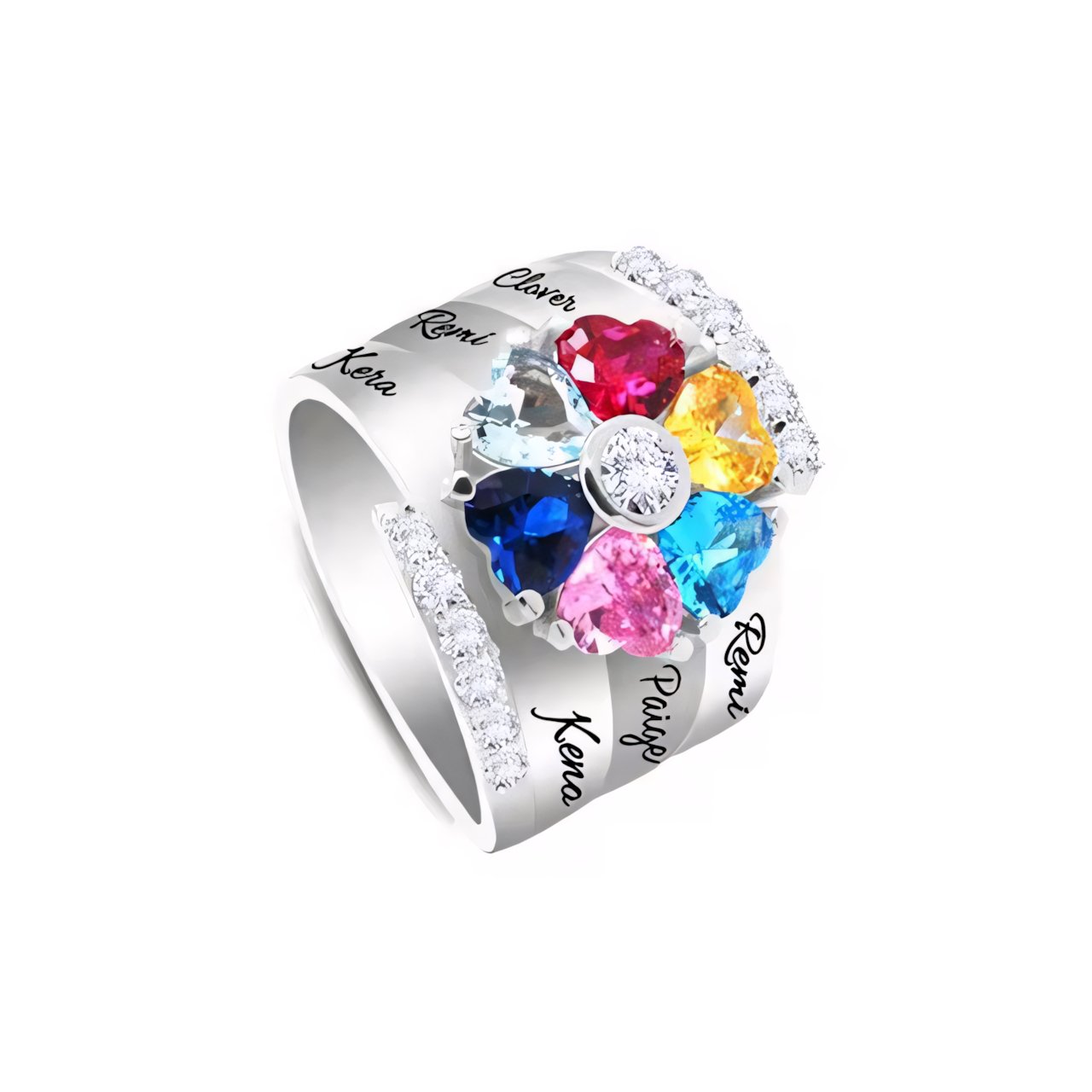 Personalized Diamond Heart Name & Birthstone Ring