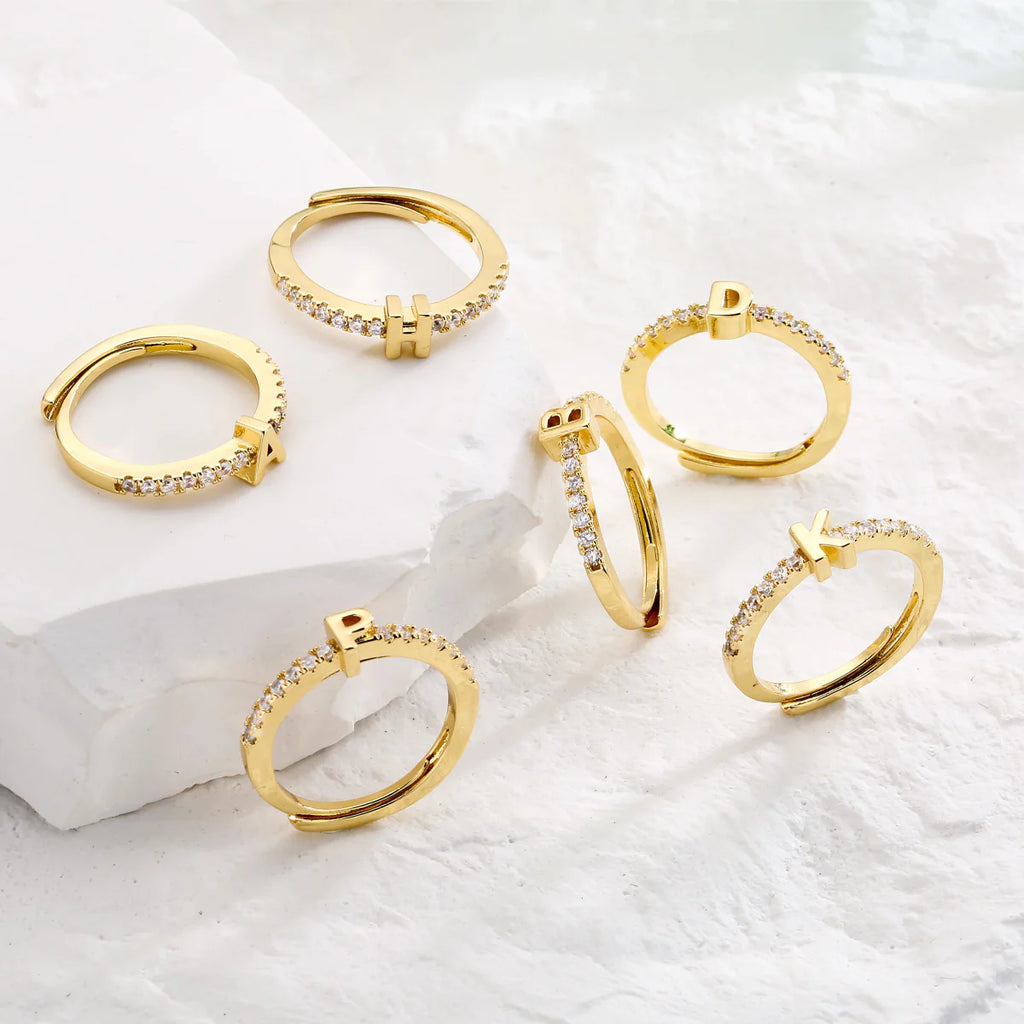 Radiant Adjustable Letter Initial Rings