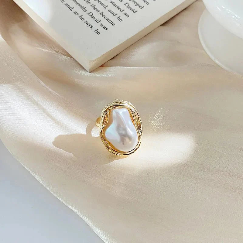 Statement Gold Accented Pearl Ring