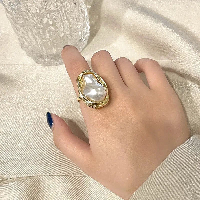 Statement Gold Accented Pearl Ring