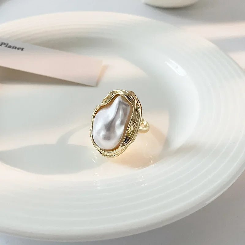 Statement Gold Accented Pearl Ring